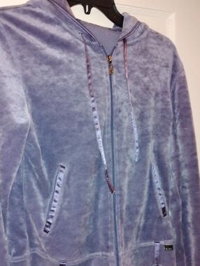 BCBG Lavender Velvet Zip Hoodie with Satin Drawstring
